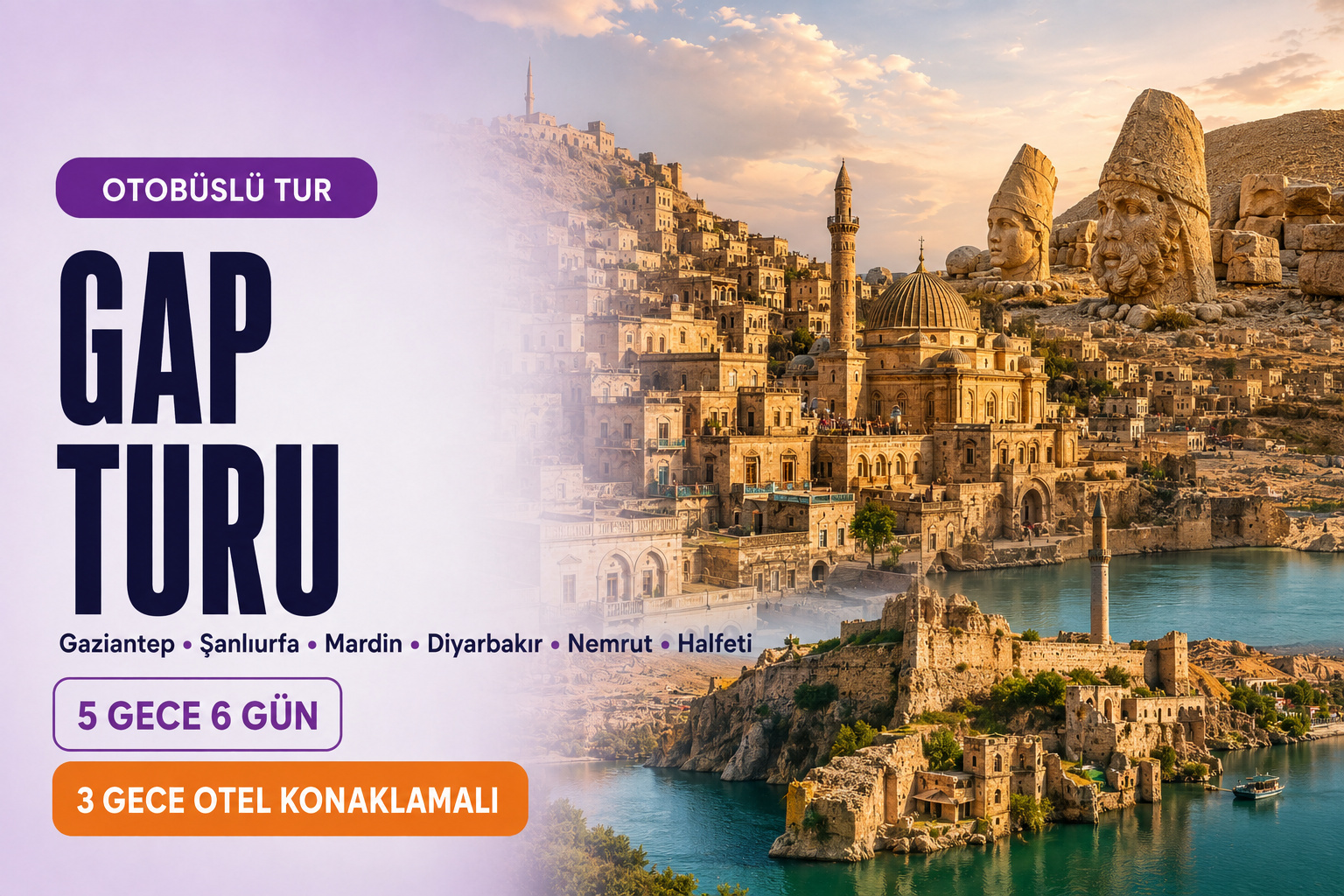 Güneydoğu Anadolu Gap Turu 5 Gece 6 Gün  3 Gece Otel Konaklamalı